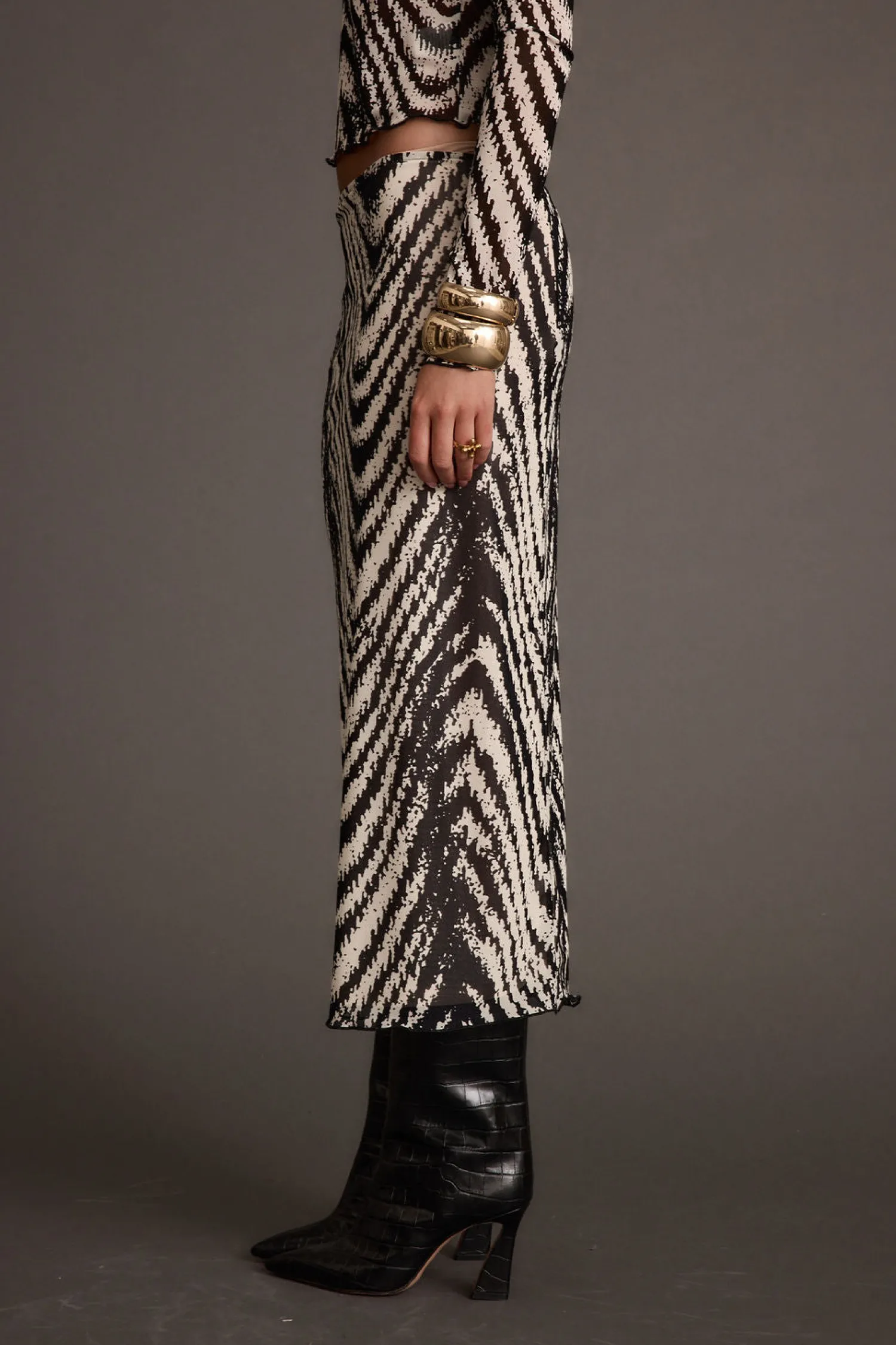 Fashion Taryn Zebra Mesh Midi Skirt Skirts
