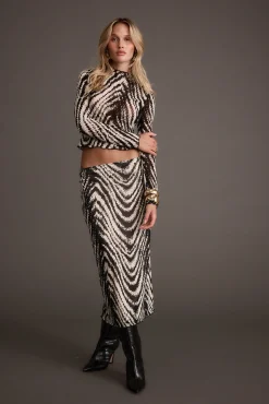 Fashion Taryn Zebra Mesh Midi Skirt Skirts