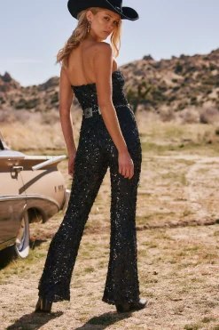 Sale Tess Black Sequin Strapless Jumpsuit Party Dresses|Jumpsuits + Rompers