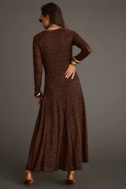 Discount Tierra Brown Lace Long Sleeve Maxi Dress Maxi Dresses