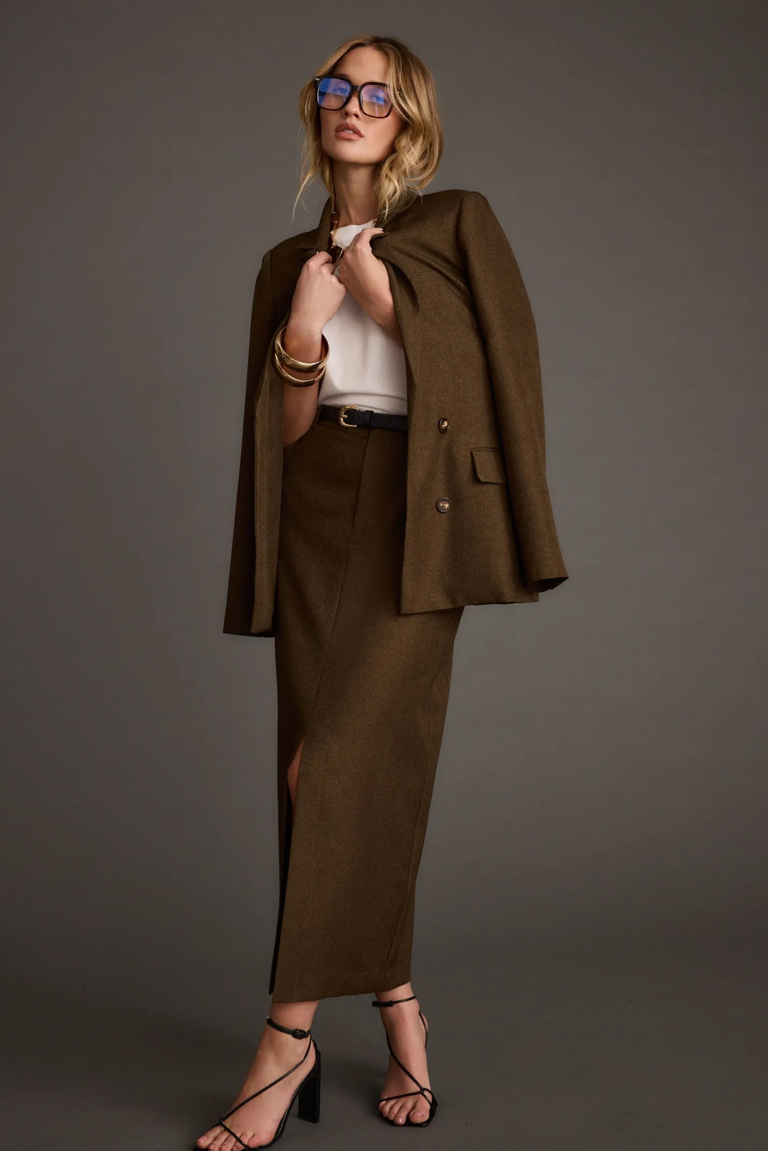 New Tory Mocha Twill Blazer Jackets|Sets
