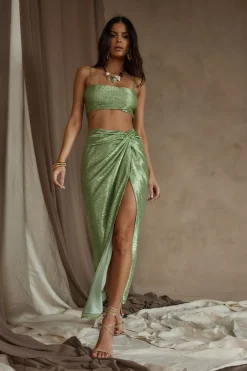 Hot Toulouse Metallic Sage Crop Top Sets|Sets