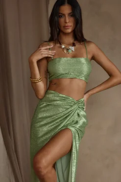 Hot Toulouse Metallic Sage Crop Top Sets|Sets