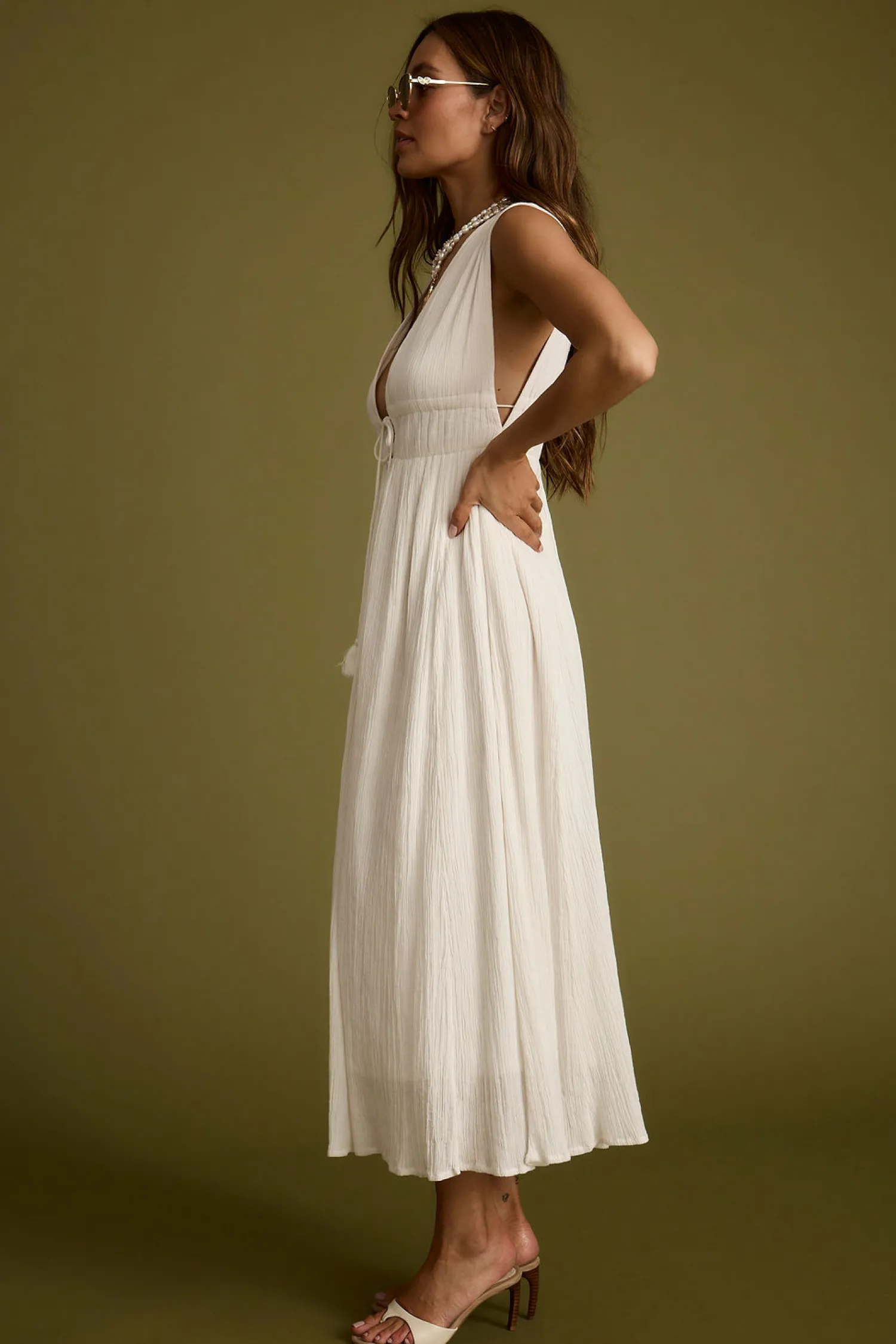 Clearance Turks Plunge White Gauze Maxi Dress The White Edit|Golden Hour Bachelorette