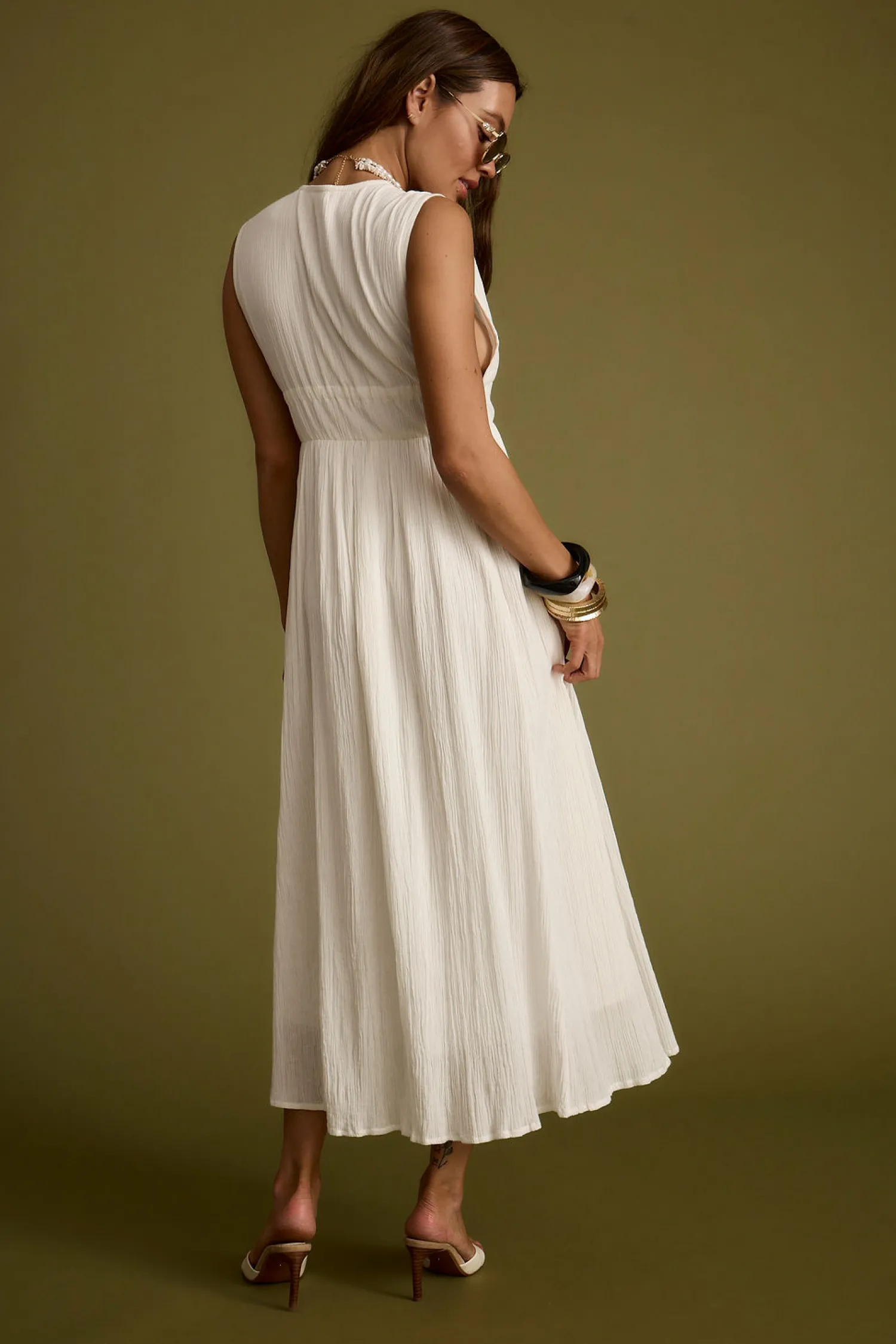 Clearance Turks Plunge White Gauze Maxi Dress The White Edit|Golden Hour Bachelorette