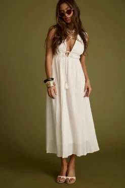 Clearance Turks Plunge White Gauze Maxi Dress The White Edit|Golden Hour Bachelorette