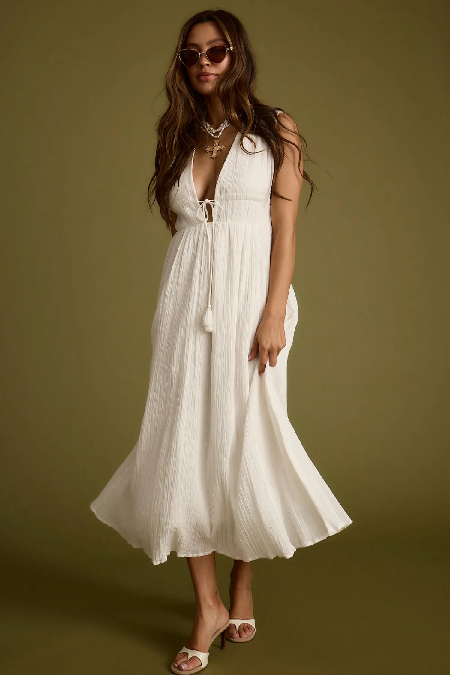 Clearance Turks Plunge White Gauze Maxi Dress The White Edit|Golden Hour Bachelorette