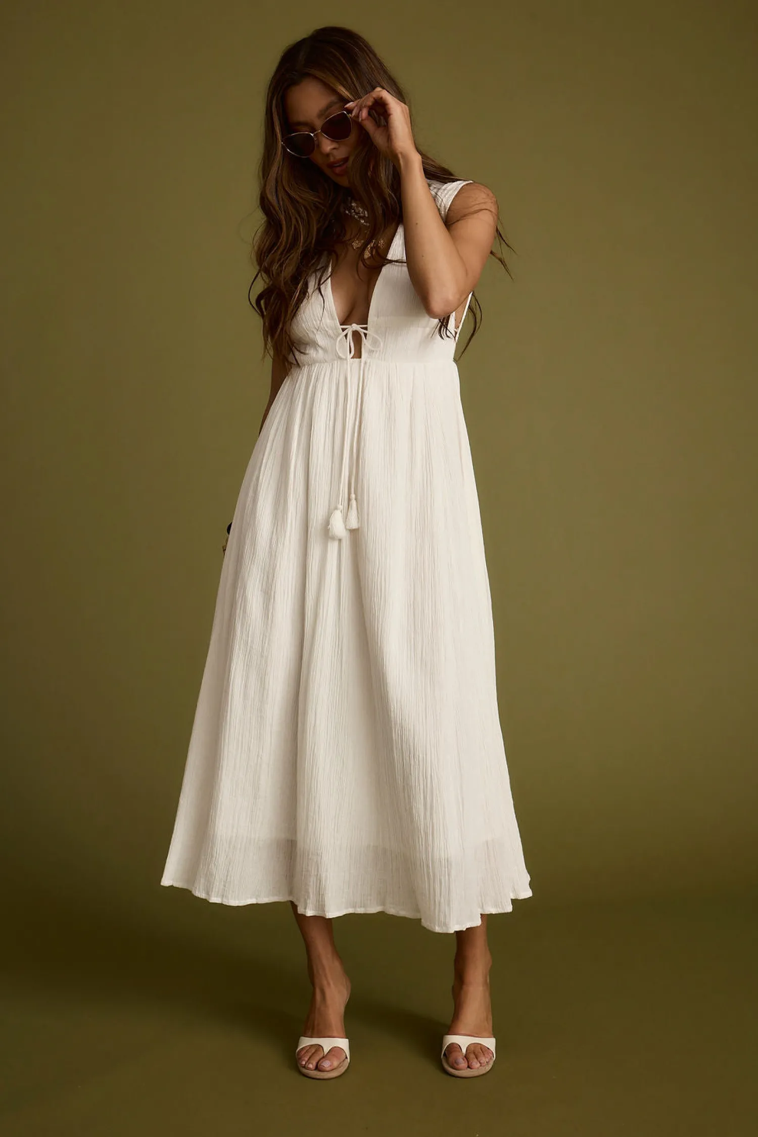 Clearance Turks Plunge White Gauze Maxi Dress The White Edit|Golden Hour Bachelorette
