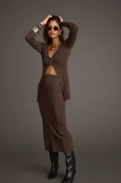Clearance Tusk Mocha Open Front Longline Knit Sweater Sweaters + Cardis|Sets