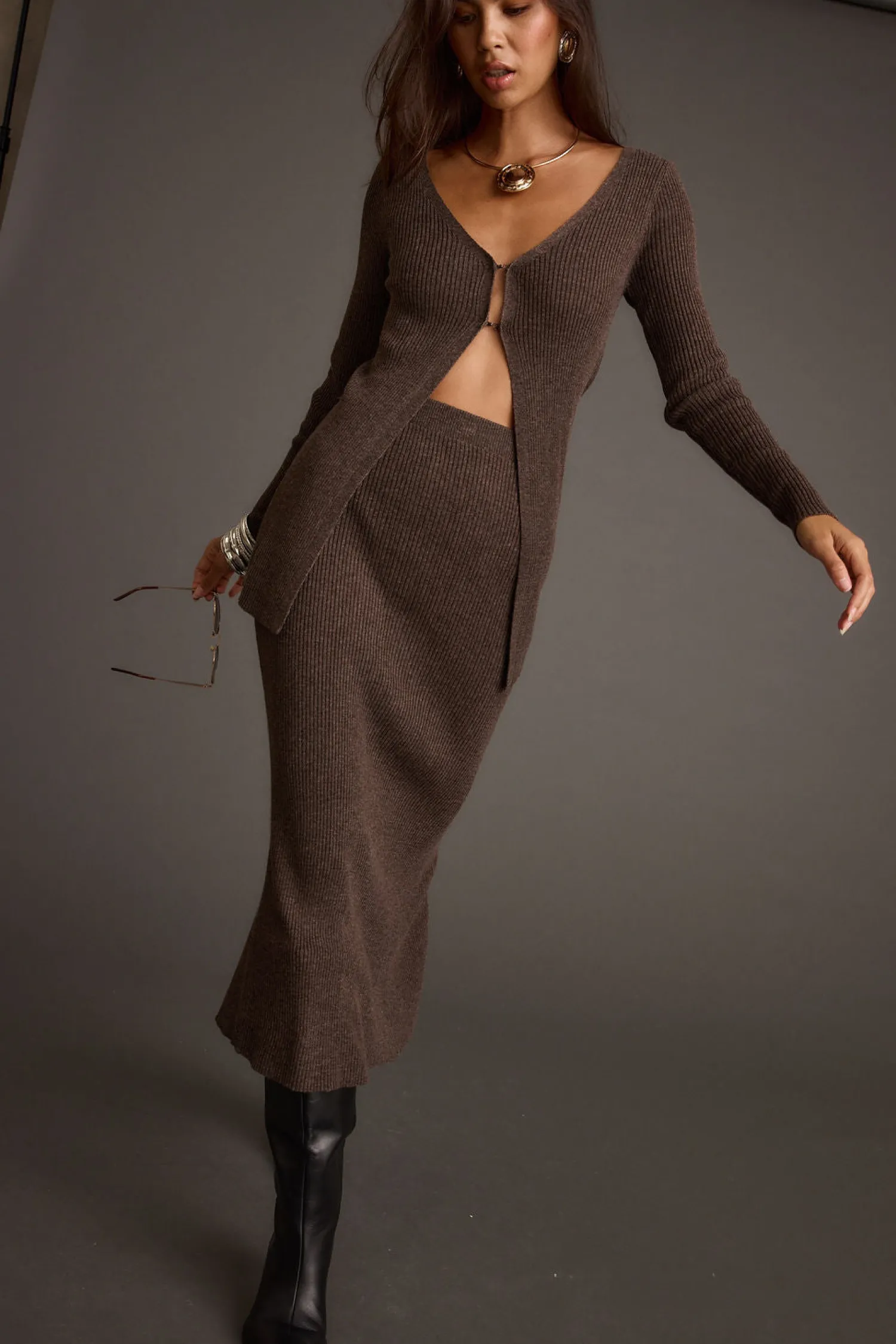 Clearance Tusk Mocha Open Front Longline Knit Sweater Sweaters + Cardis|Sets