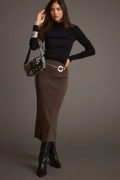 Hot Tusk Mocha Sweater Midi Skirt Work Wear Bottoms|Skirts