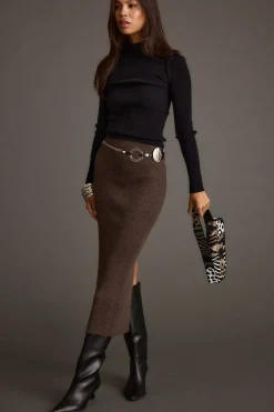 Hot Tusk Mocha Sweater Midi Skirt Work Wear Bottoms|Skirts