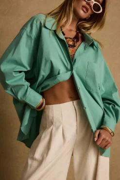 Best Vacanza Mint Button Up Top Long Sleeves|Vacation Tops
