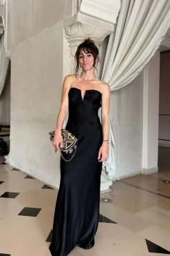 Online Valeria Black Strapless Satin Maxi Dress Wedding Guest Dresses|Maxi Dresses