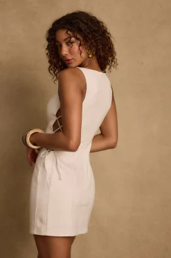 Best Vela Natural Linen Mini Dress The White Edit|Date Night Dresses