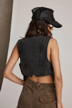 Clearance Veronica Black Denim Vest Going Out Tops|Tees + Tanks