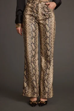 Hot Viper Room Cream Snake Print Vegan Leather Pants Going Out Bottoms|Pants
