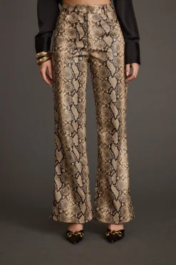 Hot Viper Room Cream Snake Print Vegan Leather Pants Going Out Bottoms|Pants