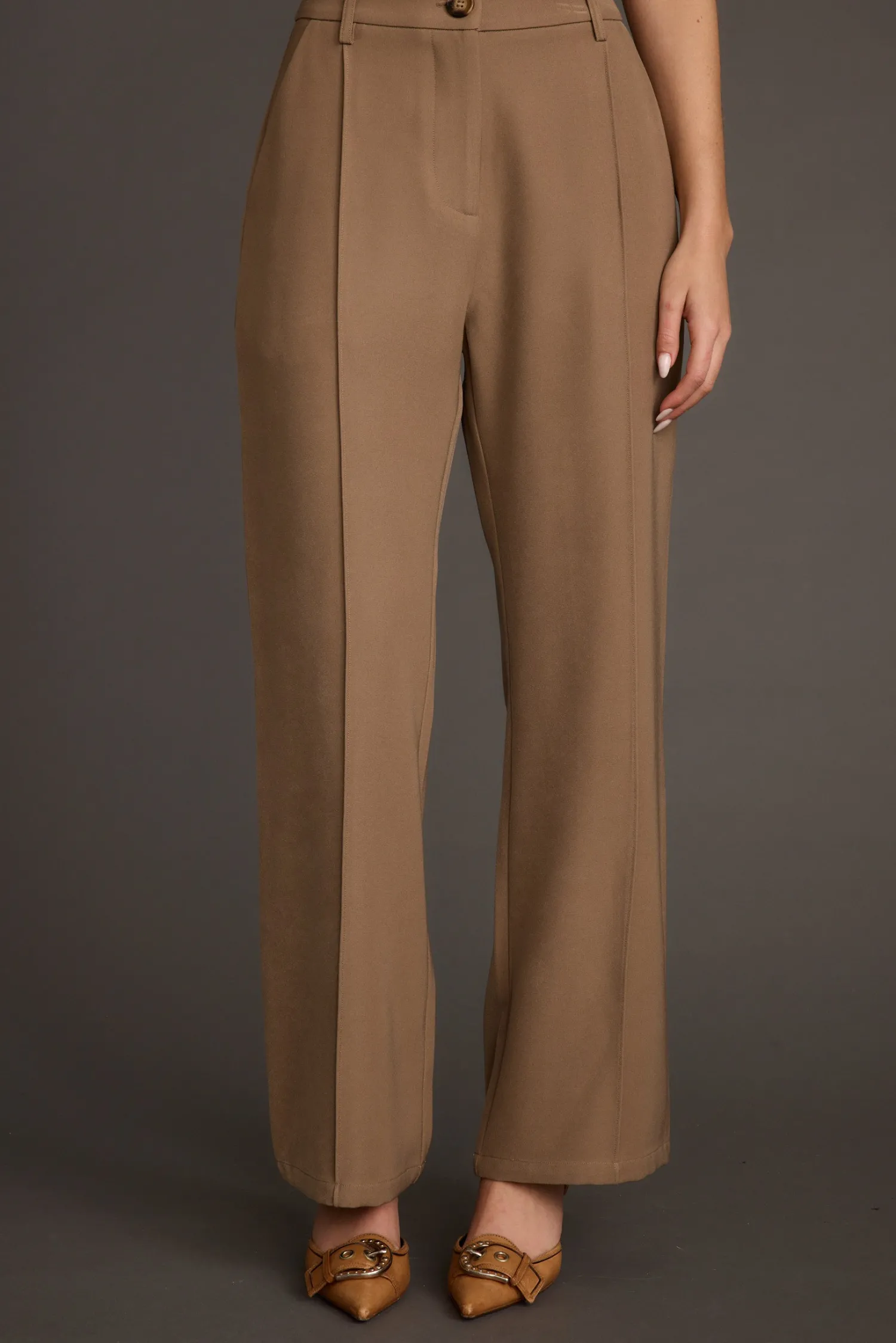 Best Virginia Taupe Seamed Slim Leg Trousers Work Wear Bottoms|Pants