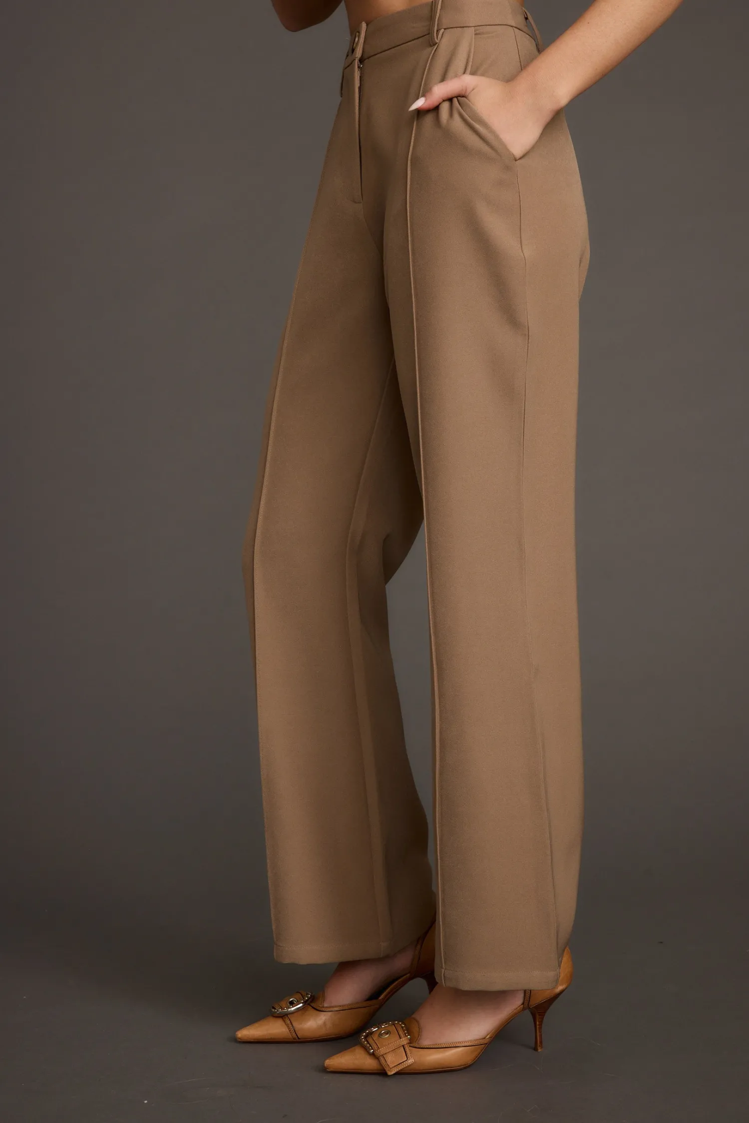 Best Virginia Taupe Seamed Slim Leg Trousers Work Wear Bottoms|Pants