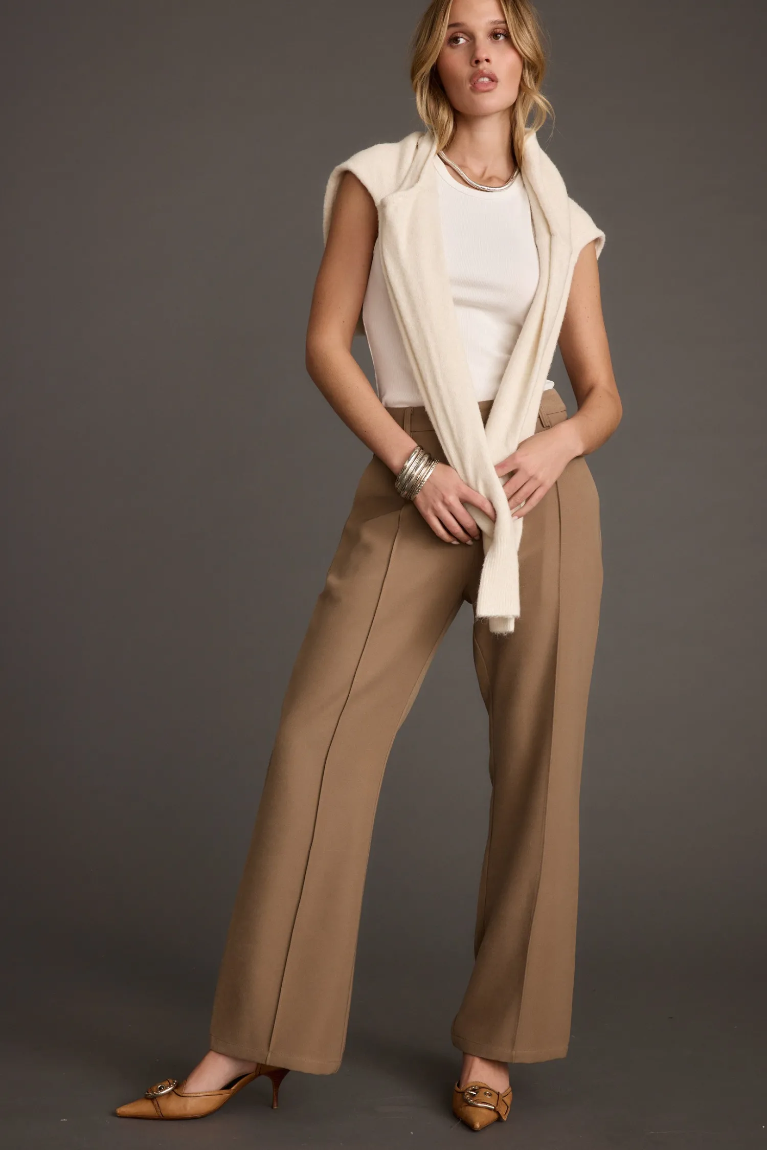 Best Virginia Taupe Seamed Slim Leg Trousers Work Wear Bottoms|Pants
