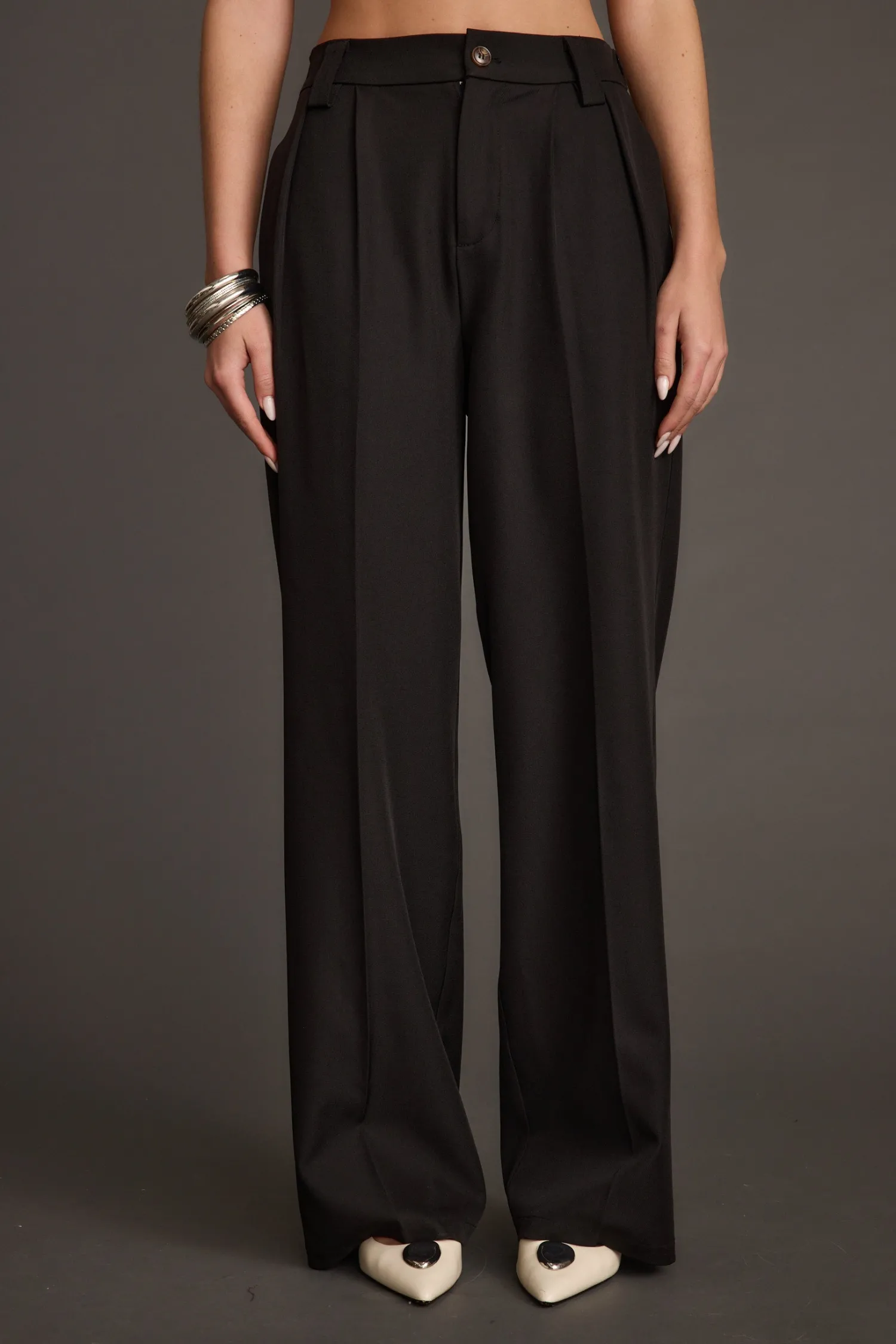 Sale Weiss Black Wide Leg Trousers Pants|Work Wear Bottoms