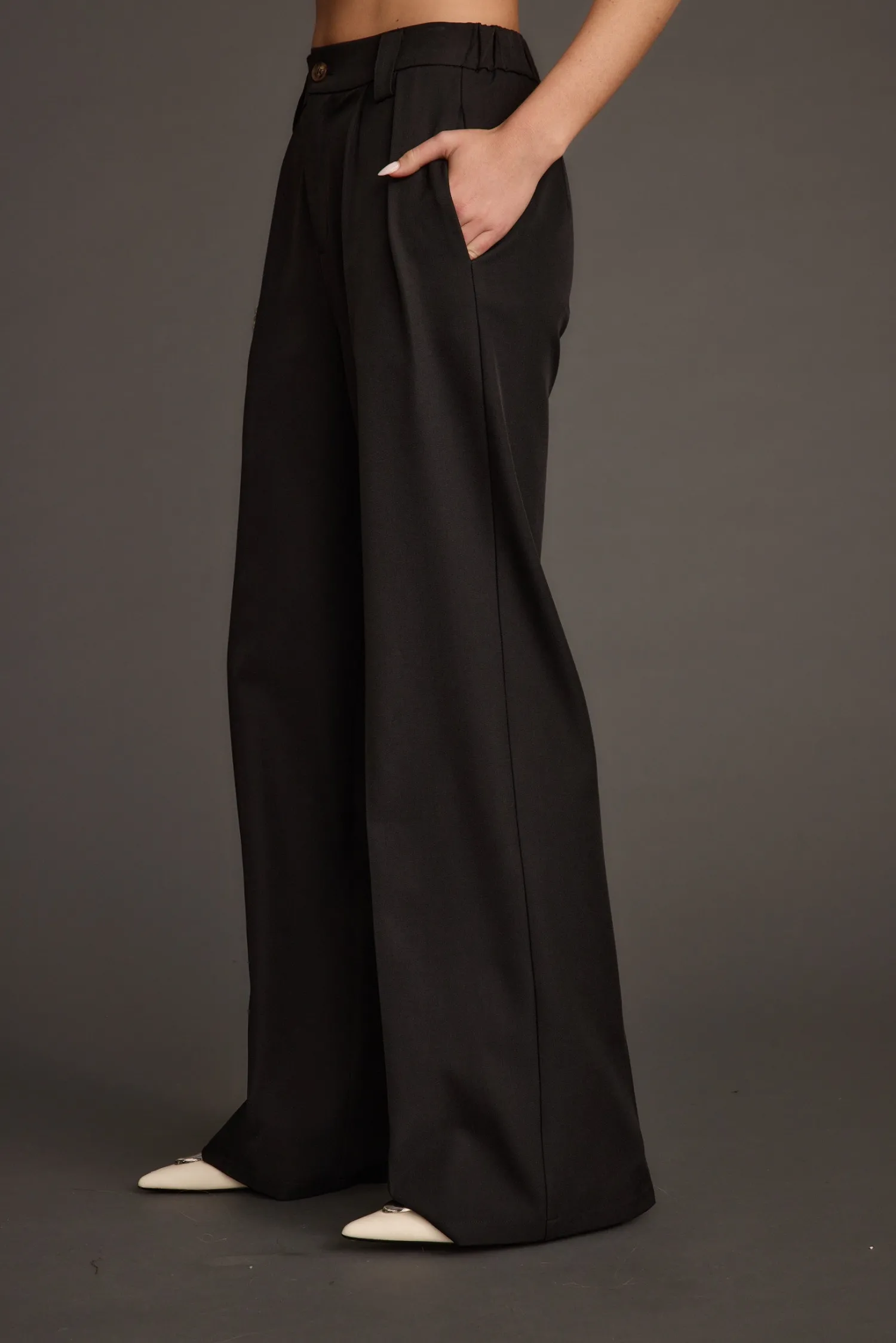 Sale Weiss Black Wide Leg Trousers Pants|Work Wear Bottoms