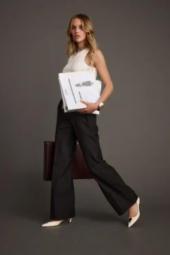 Sale Weiss Black Wide Leg Trousers Pants|Work Wear Bottoms