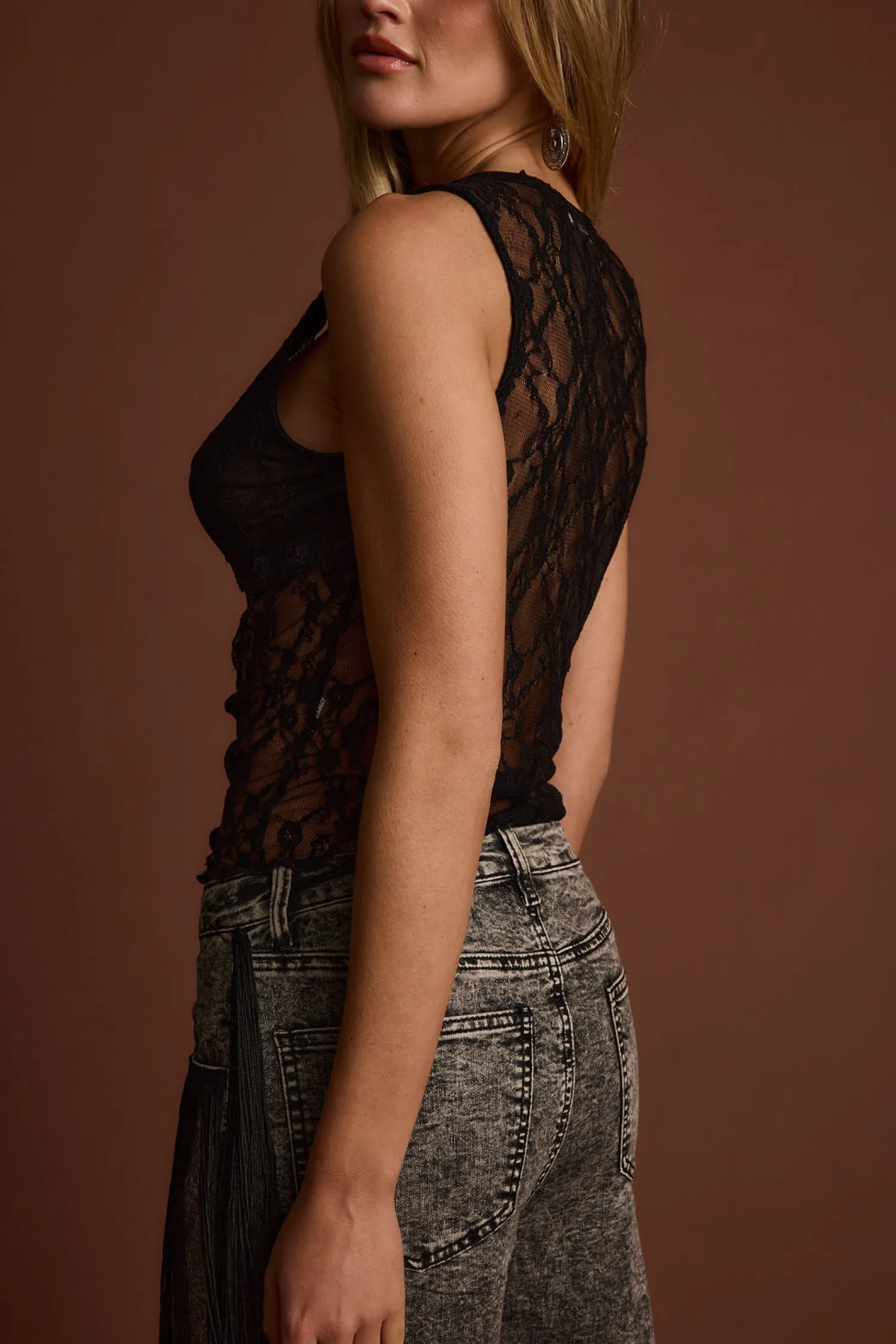 Outlet Wilda Black Lace Tank Date Night Tops|Going Out Tops