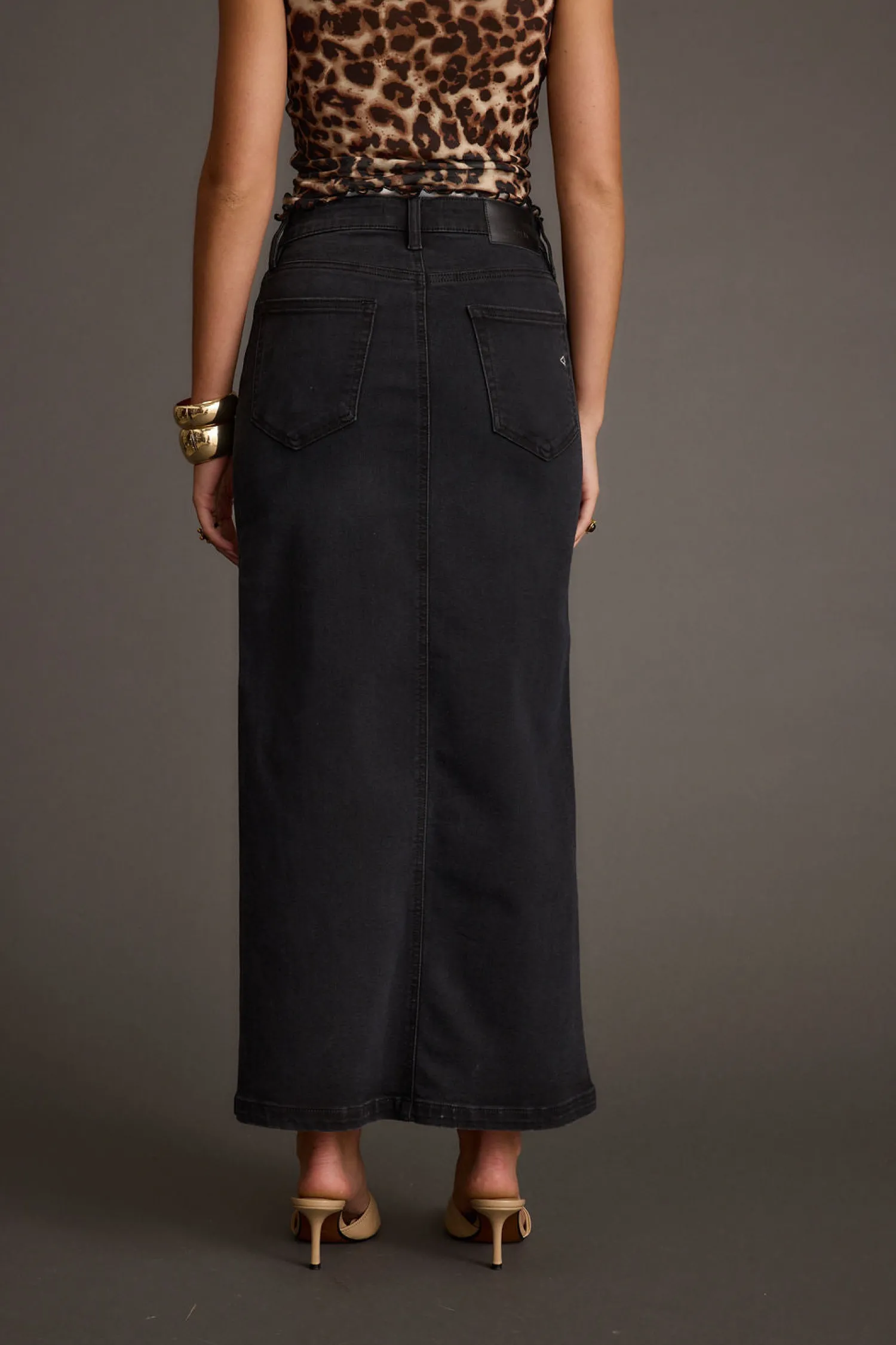 Discount Wilder Black Stretch Denim Maxi Skirt Date Night Bottoms|Skirts