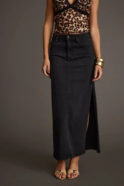 Discount Wilder Black Stretch Denim Maxi Skirt Date Night Bottoms|Skirts